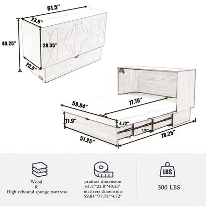 [NEW ARRIVED] [VIDEO PROVIDED]Cabinet Bed with Storage, Queen Bed ,Folding Foam Mattress & Oversized Drawers, Murphy Bed , Set of Sockets & USB Ports,Space-Saving Folding Murphy Bed , Gray