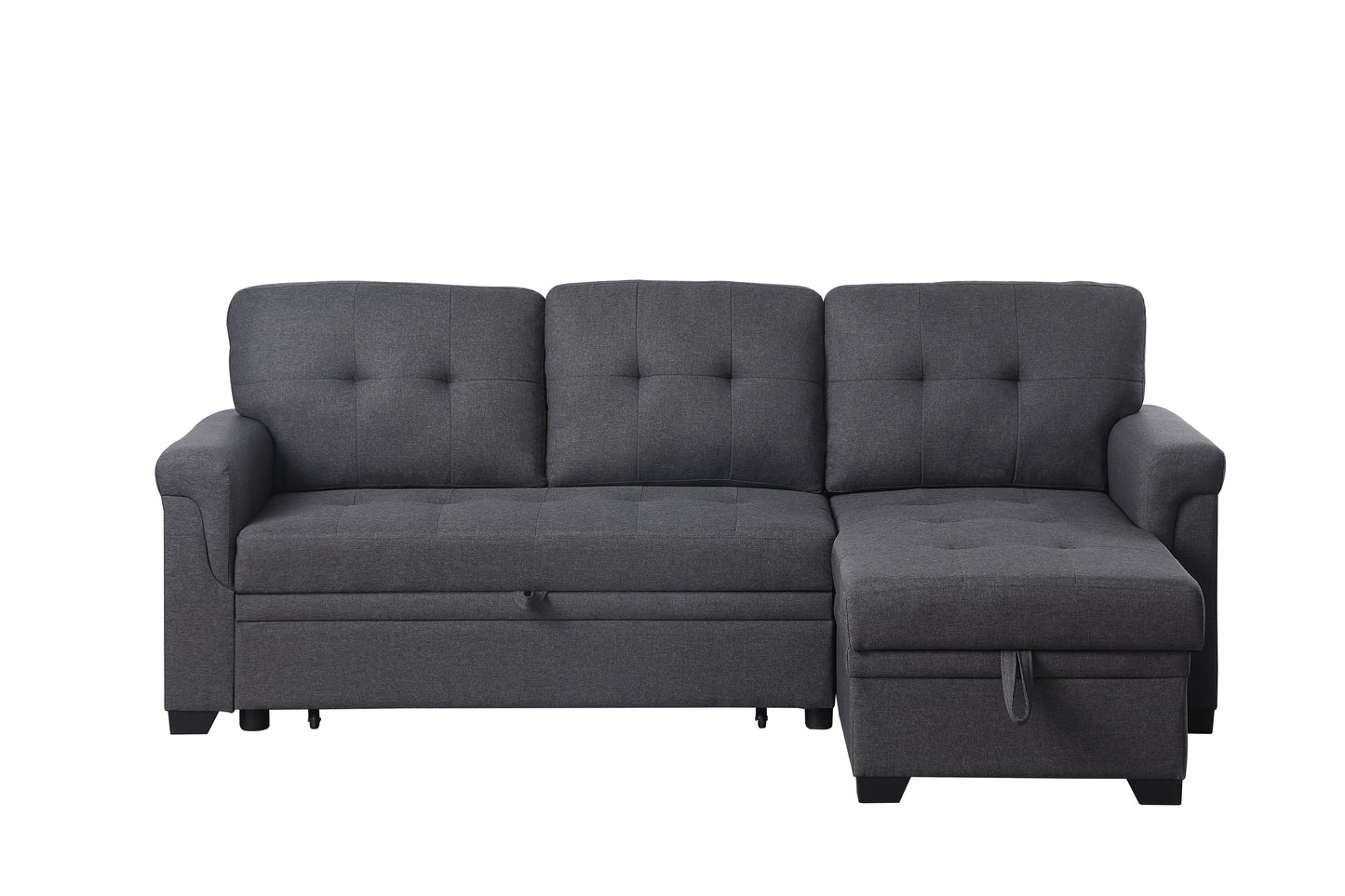 Lucca 84" Dark Gray Linen Reversible Sleeper Sectional Sofa with Storage Chaise