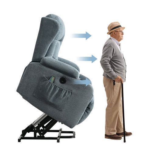 Power Lift Recliner Chair Recliners for Elderly with Heat and Massage Recliner Chair for Living Room with Infinite Position and Side Pocket,USB Charge Port(BLUE)