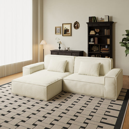 106.3 inch large striped compression sofa, modern style, living room and bedroom furniture, comfortable home style, vacuum compression, full sponge, high rebound straight row with foot pdal  beige
