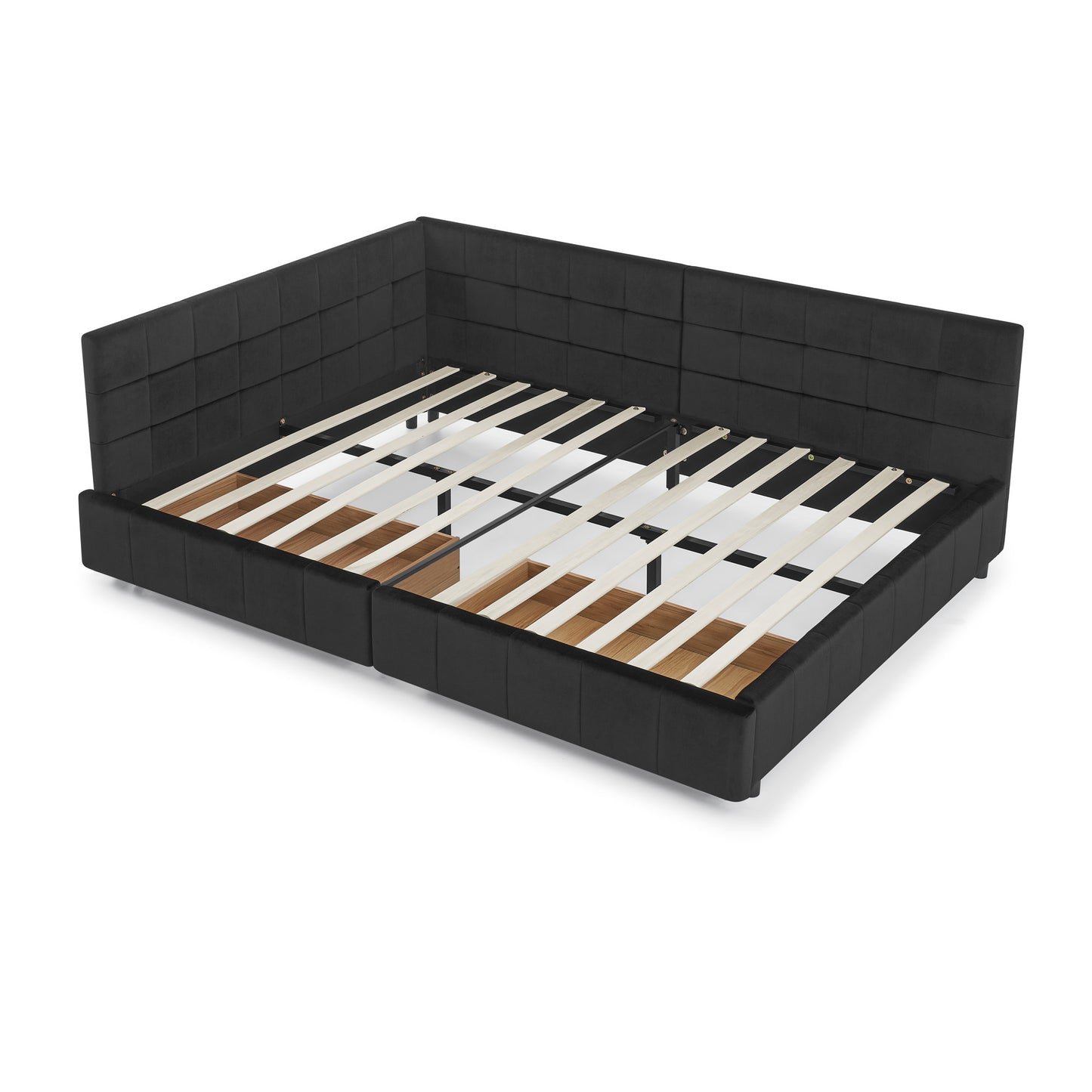 Full Size Storage Upholstered Tufted Bed Frame, Sofa Bed Frame with Comfortable Backrest and Armrests, Full Size Bed for Bedroom, Living Room,Velvet, BLACK(80.5''*59''*29.5'')