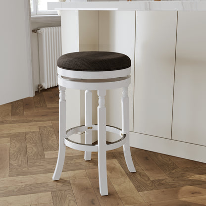 30" Bar Stool, White Finish, Charcoal Fabric Seat