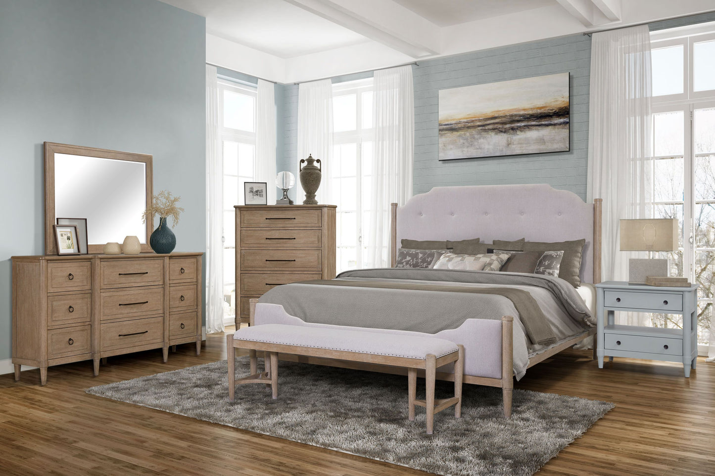 Open Nightstand Ocean Finish With 2 Drawers