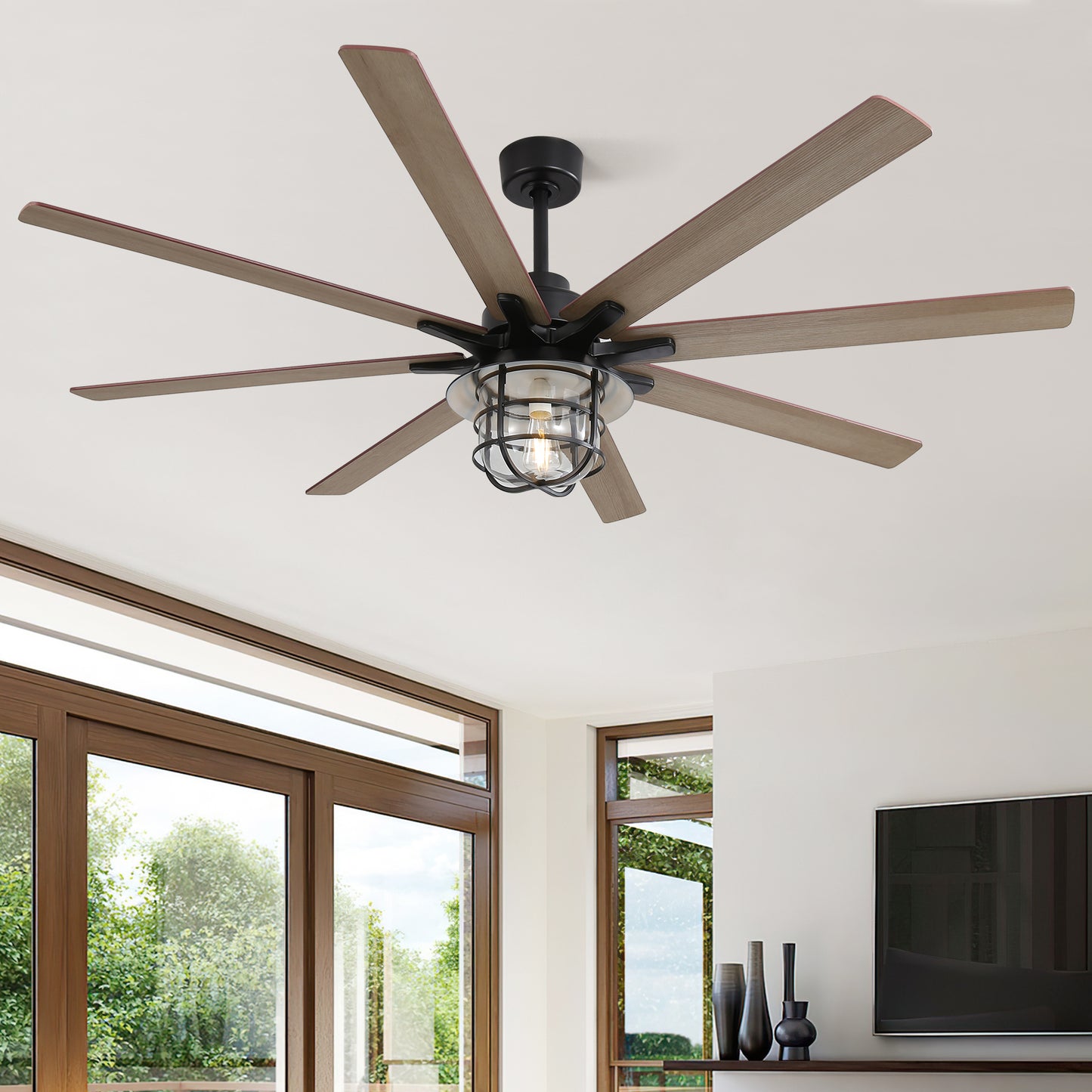 Modern 66 Inch Ceiling Fan With 6 Speed Wind 8 Blades Remote Control Reversible DC Motor With Light