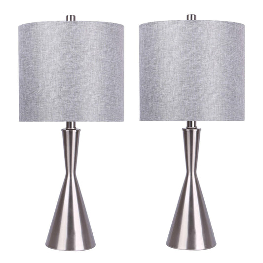 Gemma 23" Contemporary Metal Table Lamp in Brushed Nickel and Grey Linen Shade from Grandview Gallery by LumiSource - Set of 2