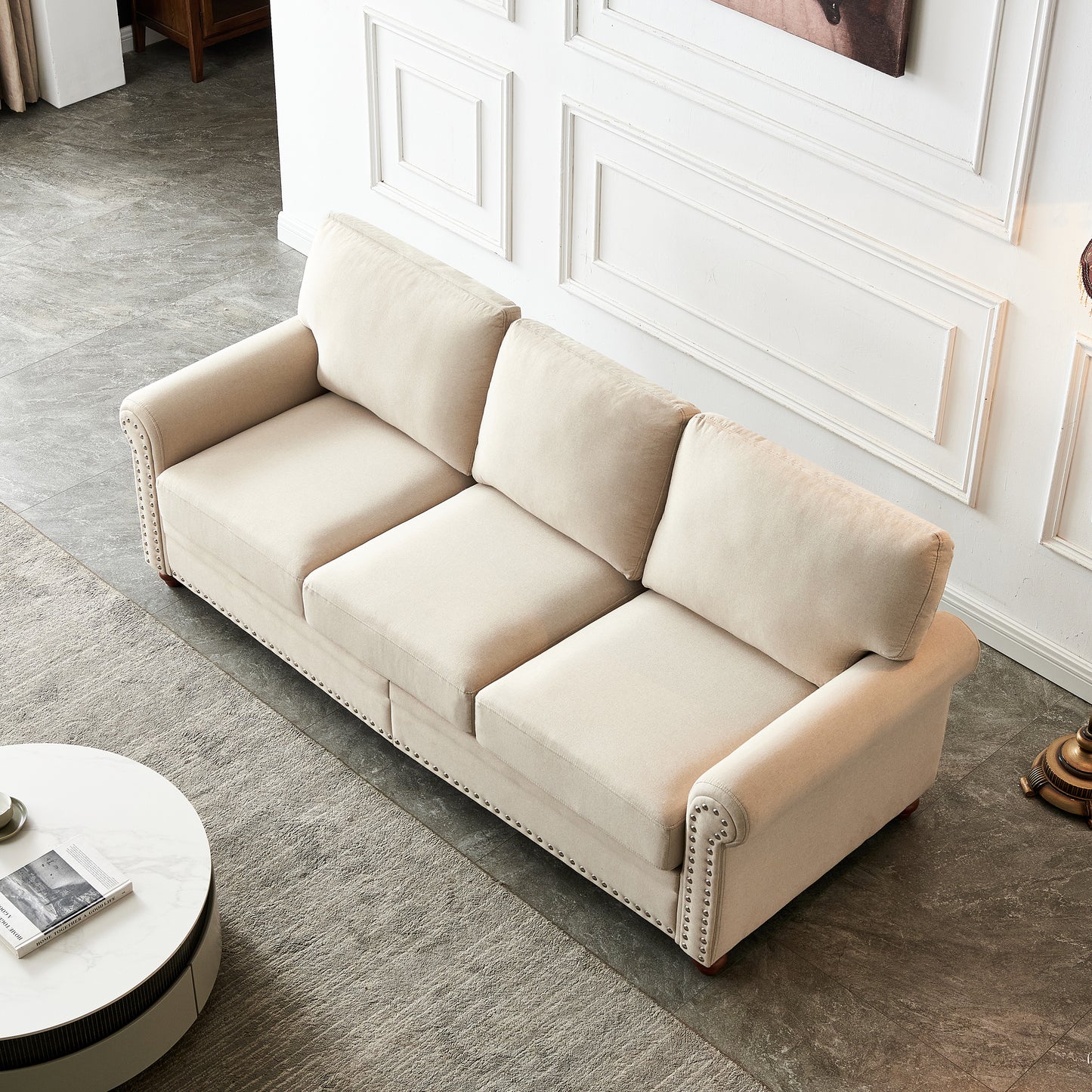 Linen Fabric Upholstery with Storage Sofa (Beige)