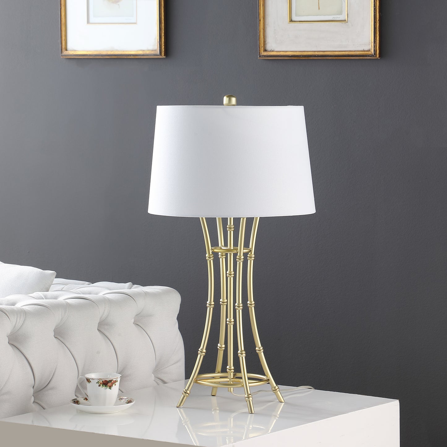 29.25" In Kiara Modern Satin Brushed Gold Bamboo Metal Table Lamp