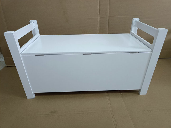 Kids Toy Box Chest, White Rubber Wood Toy Box for Boys Girls, Large Storage Cabinet with Flip-Top Lid/Safety Hinge, Toy Storage Organizer Trunk for Nursery, Playroom