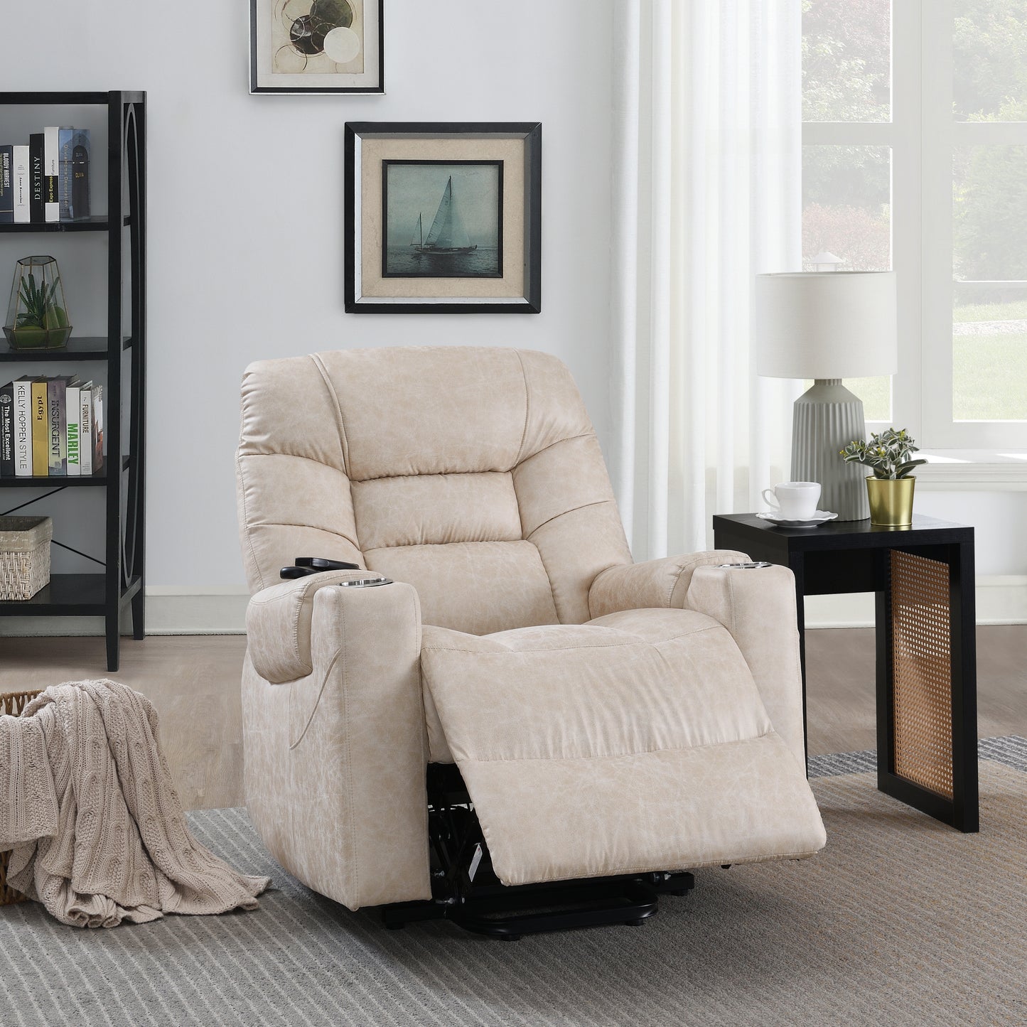 Light Grey Power Lift Recliner with Heating and Massage