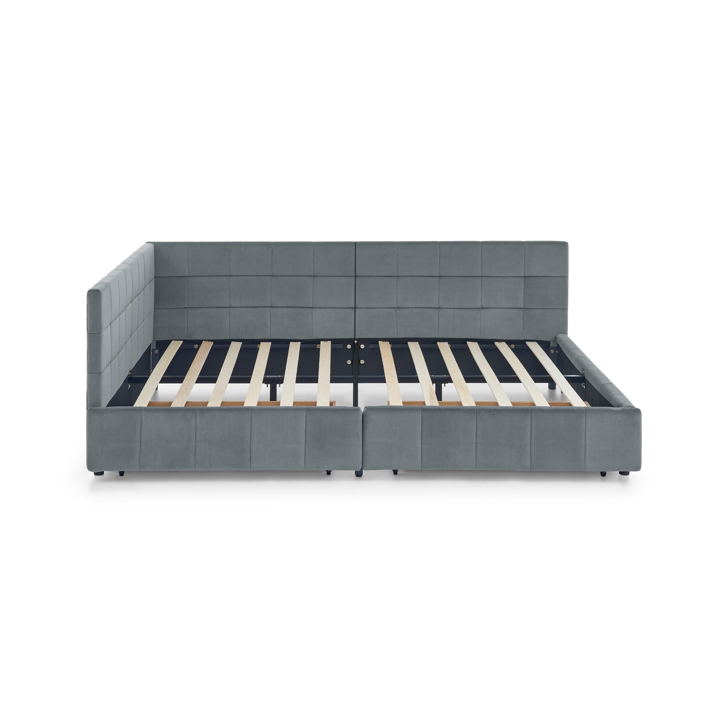 Full Size Storage Upholstered Tufted Bed Frame, Sofa Bed Frame with Comfortable Backrest and Armrests, Full Size Bed for Bedroom, Living Room,Velvet, GREY(80.5''*59''*29.5'')