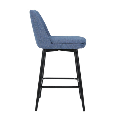 Counter Height Swivel Bar Stools Set of 2, 360° Swivel Upholstered Barstools with Back and Metal Legs, 25.6" Seat Height,Counter Stools for Kitchen Island and Pub,Linen Cloth,Blue Linen