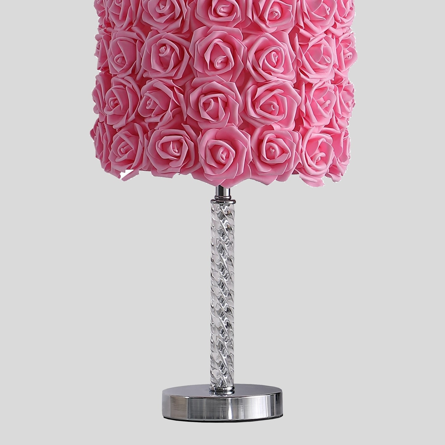 18.25" Pink Roses in Bloom Acrylic / Metal Table Lamp