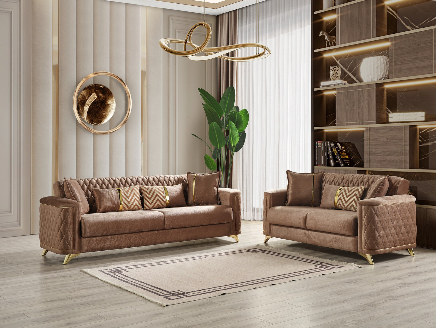 Luna 2Pc Modern Living Room Set in Copper