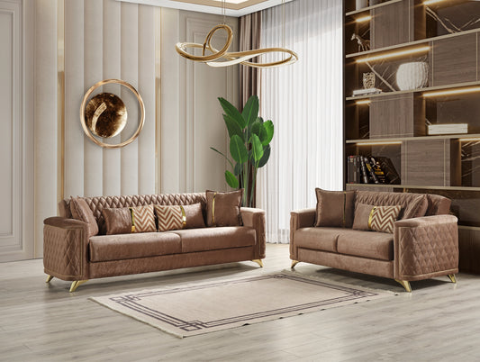 Luna 2Pc Modern Living Room Set in Copper