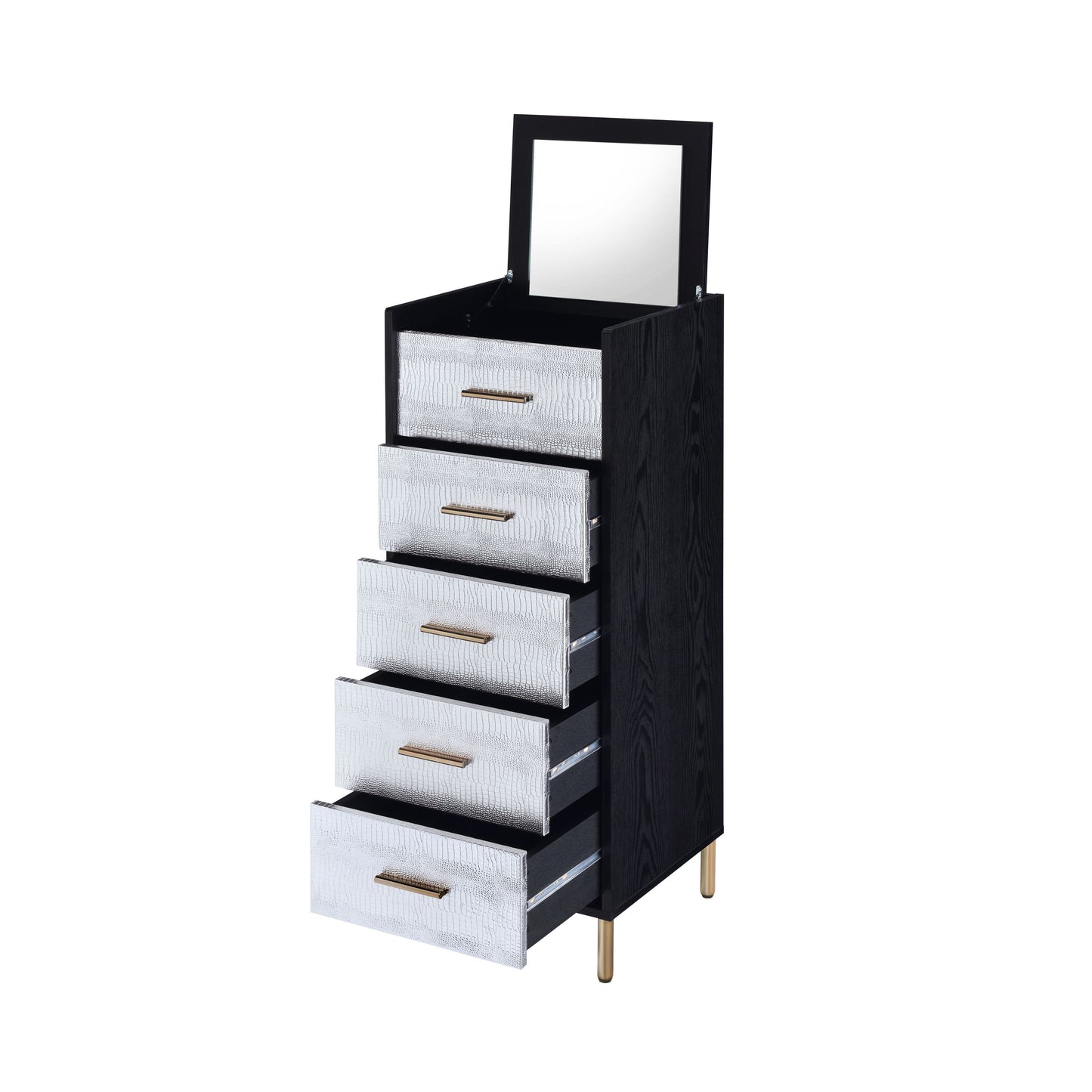 Black and Silver 4-drawer Jewelry Armoire with Lift-top