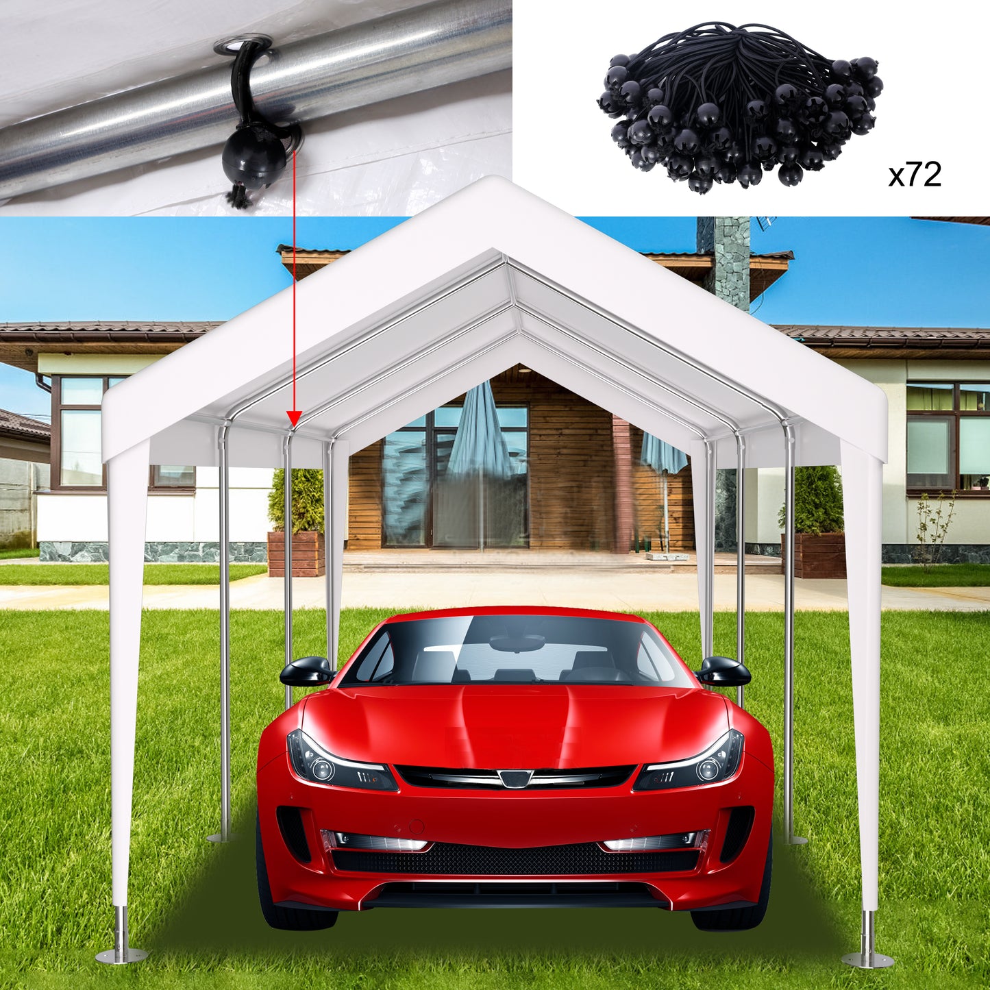 10x20ft Carport Replacement Canopy Cover, Waterproof & UV Protected Tarp with 72 Elastic Buckles Suit for Garage Shelter, Frame is Not Included,white