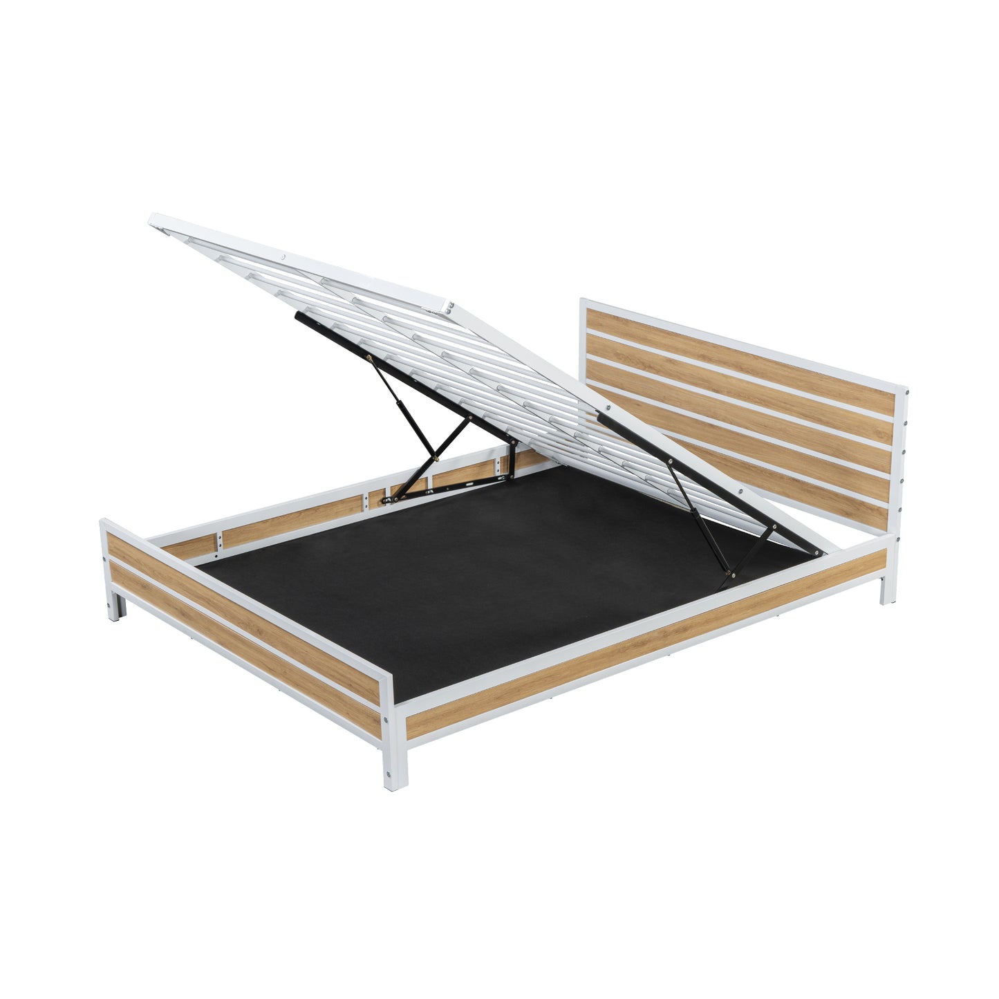 Queen Size Metal Platform Bed with Underneath Storage, White