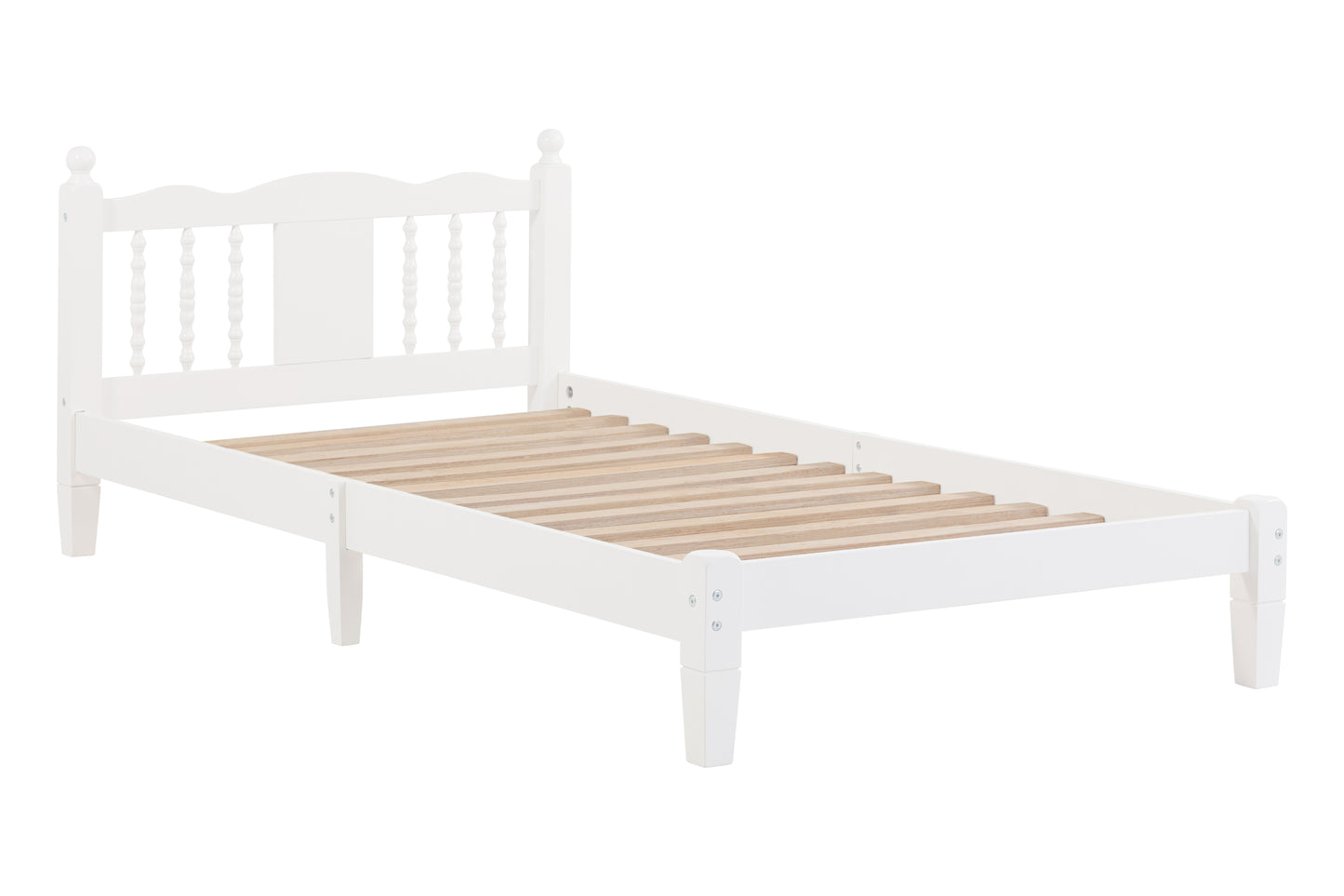 Twin Bed with Column-Decoration Headboard, with Bed Slats,White