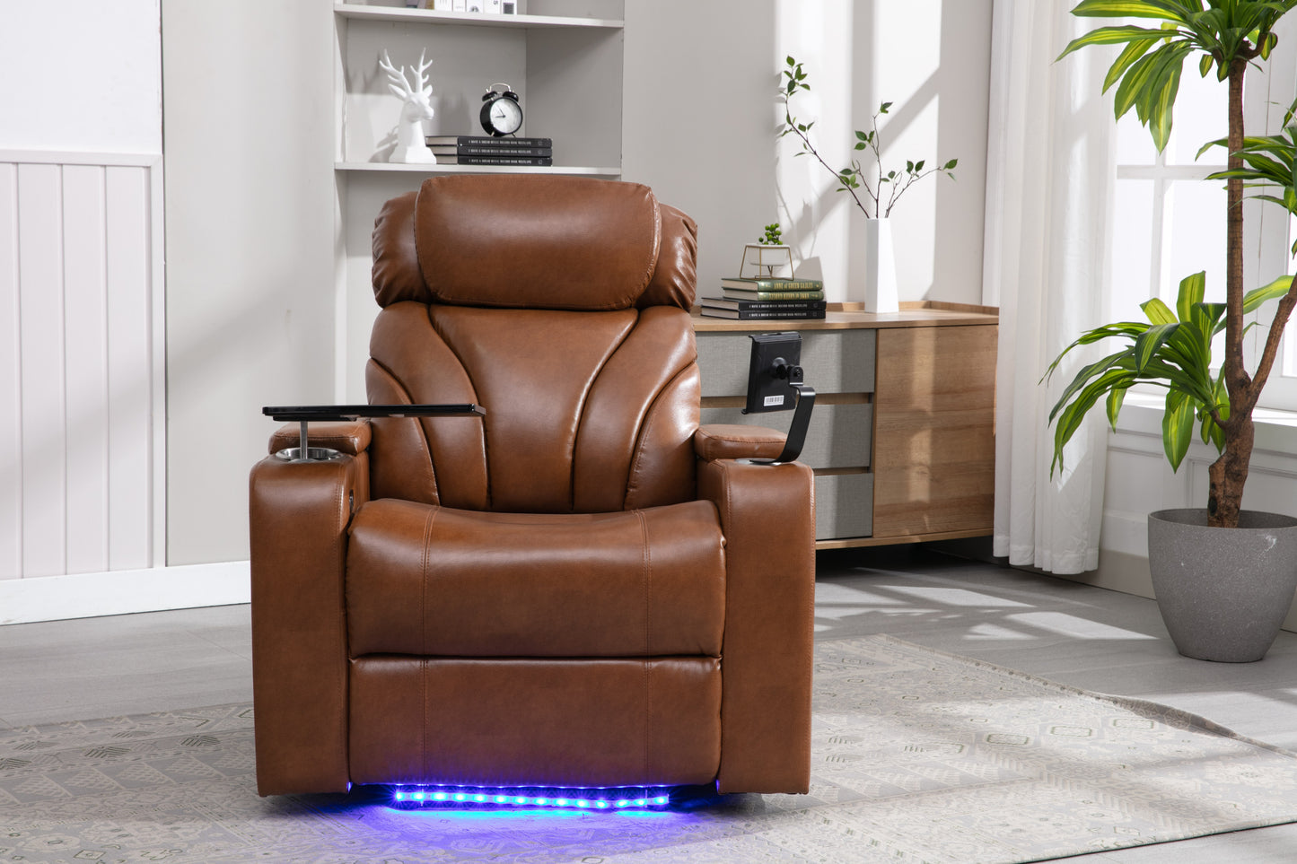 Power Motion Recliner Electric Power Recliner with USB Charging Port, Hidden Arm Storage, Convenient Cup Holder and Bluetooth Speaker,  Light  Brown(Old Sku:SG000800AAS)