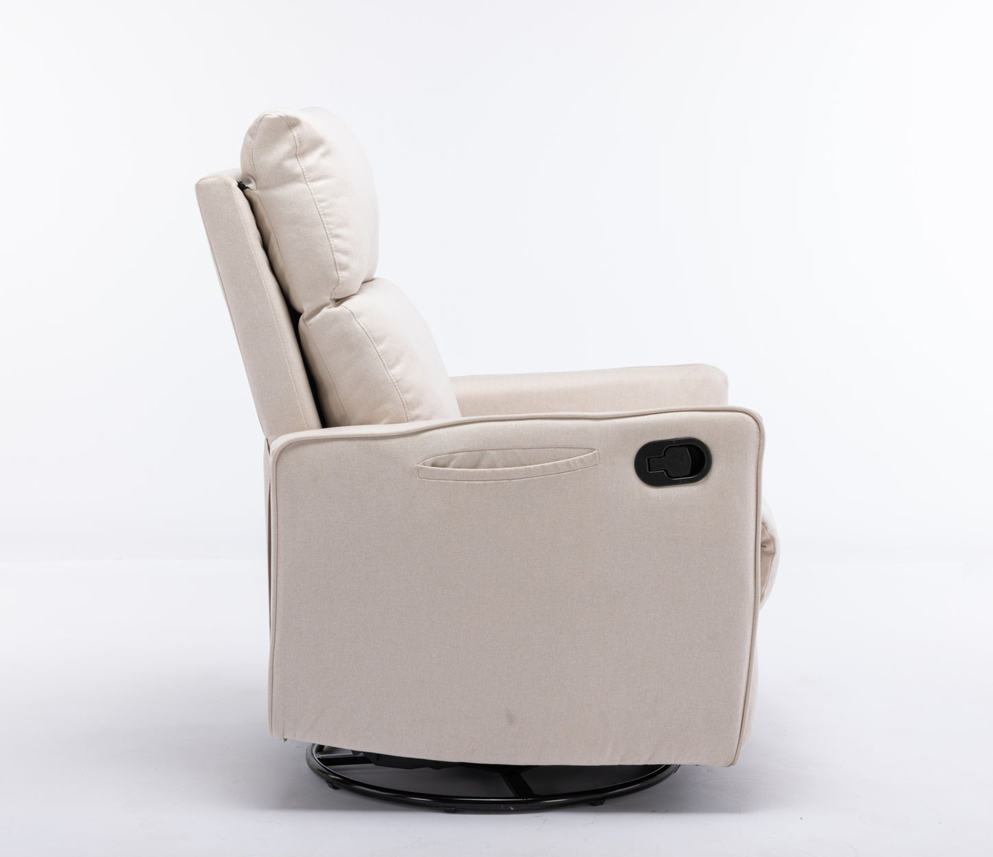 038-Cotton Linen Fabric Swivel Rocking Chair Glider Rocker Recliner Nursery Chair With Adjustable Back And Footrest For Living Room Indoor,Beige