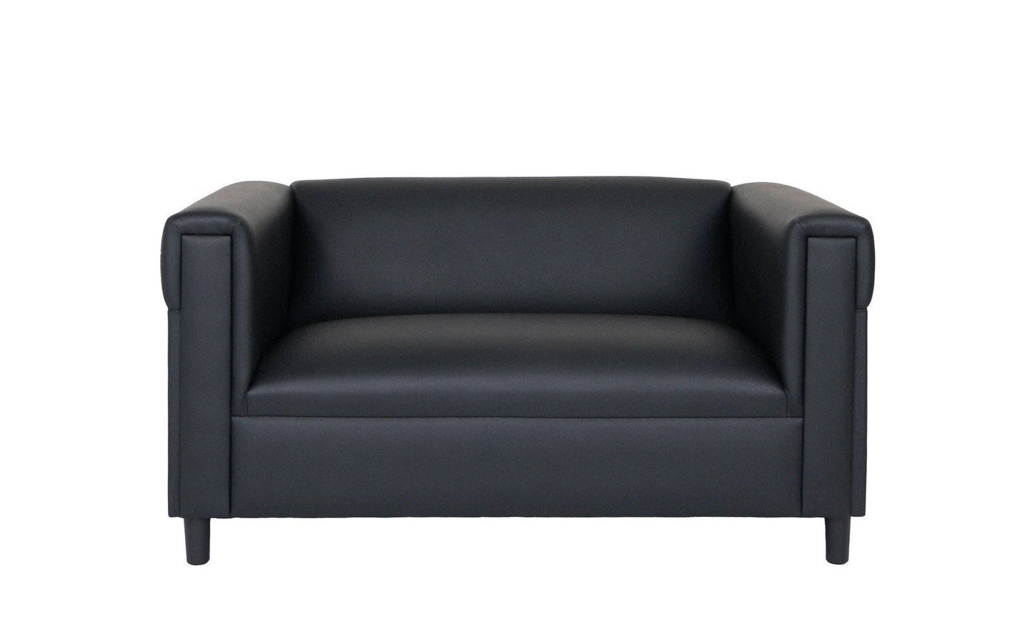 Black Broadway Faux Leather Loveseat Sofa for Living Room, Modern Décor Love Seat Mini Small Couches for Small Spaces and Bedroom with Solid Wood Frame