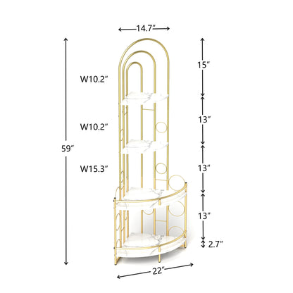 Gold 4-Tier Corner Bookshelf, Modern Style, Plant Stand with Metal Frame