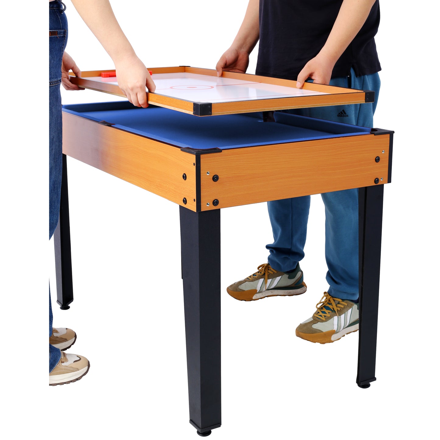 5-in-1 Multi-Game Table - Billiards, Push Hockey, Foosball, Ping Pong, and Basketball  brown /blue