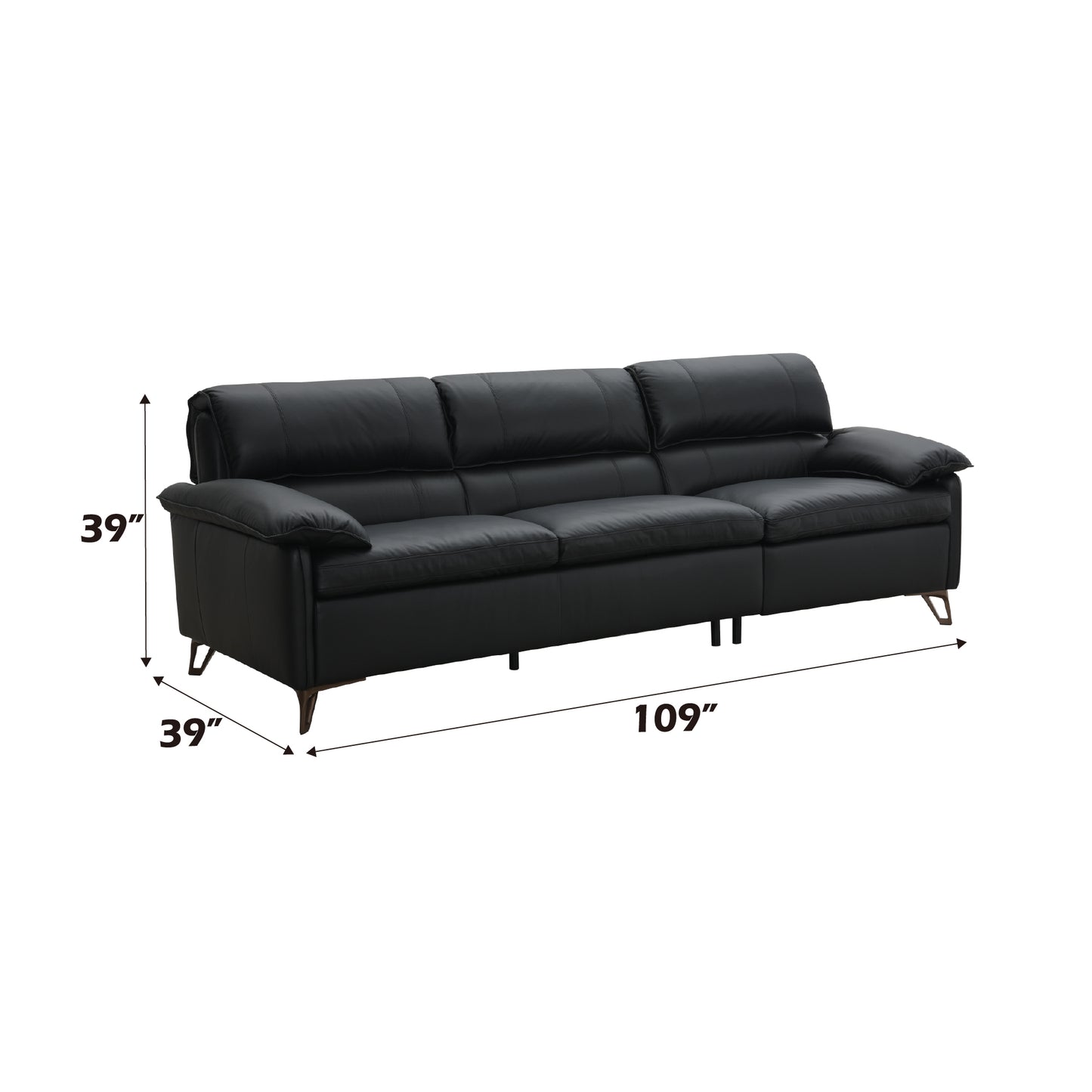 Eilene Black Top Grain Leather Sofa