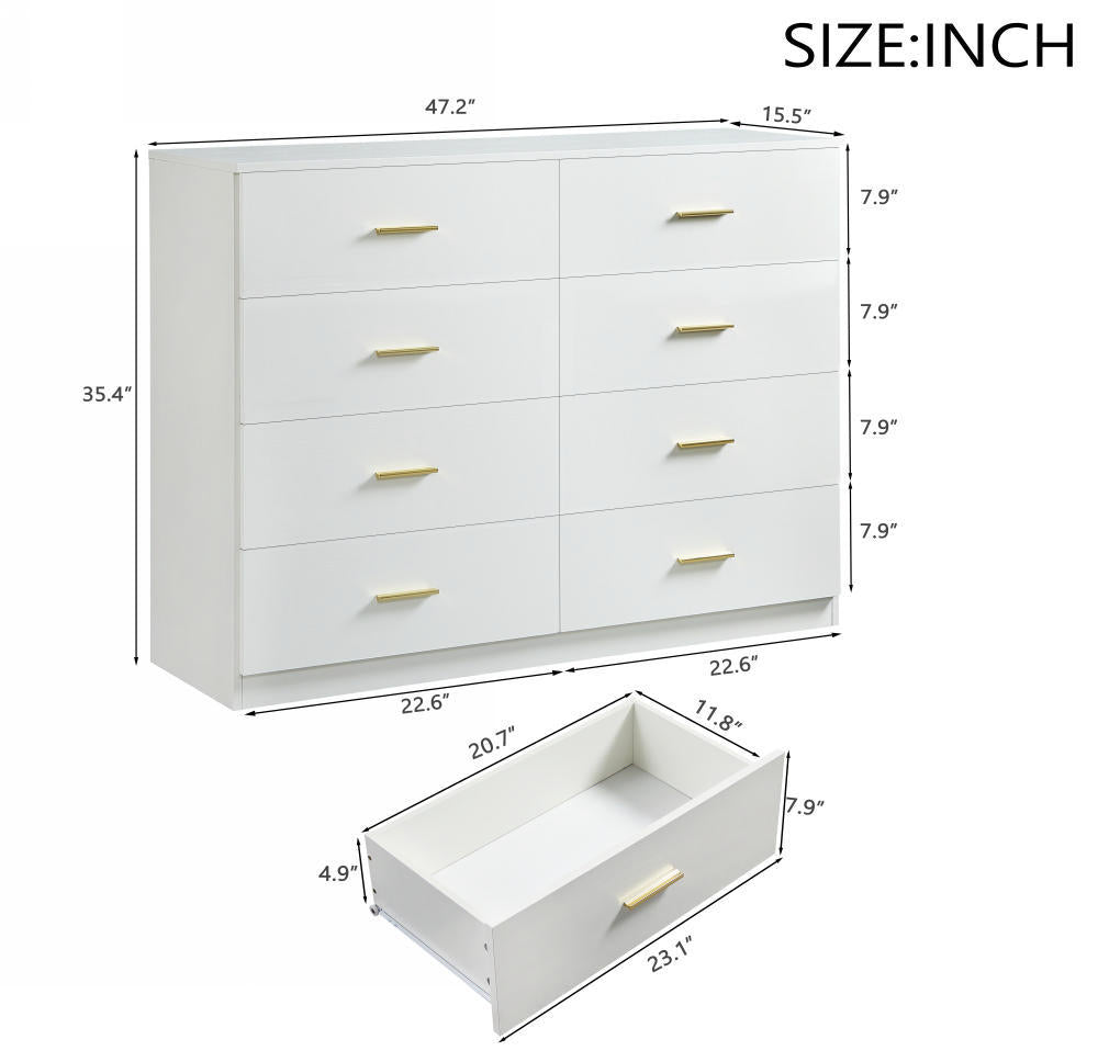 Modern White 8-Drawer Dresser for Bedroom - Ample Storage Wide Chest of Drawers, Sturdy & Safe