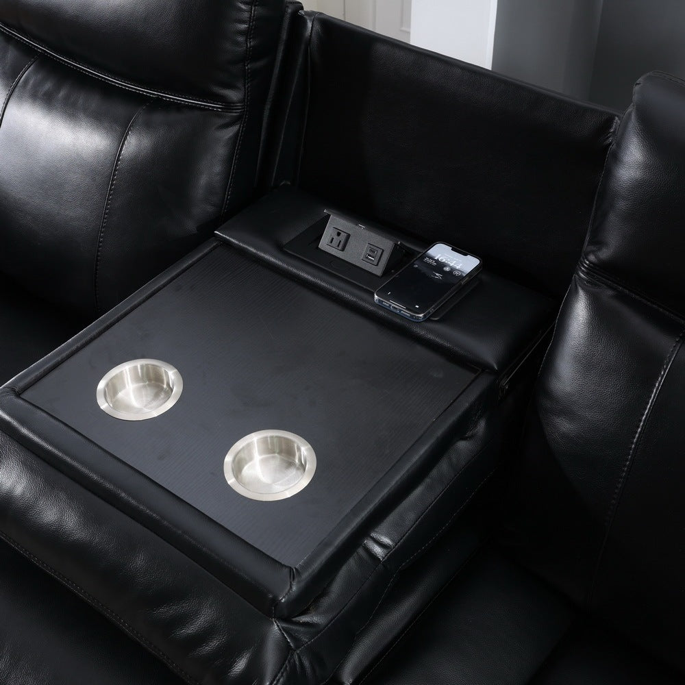 Power reclining sofa with  LED Strip / drop off table black color