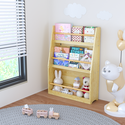 3 Tier Kids Book Shelf,Kids Book Rack, Helps Keep Bedrooms, Playrooms, and Classrooms Organized, Natural