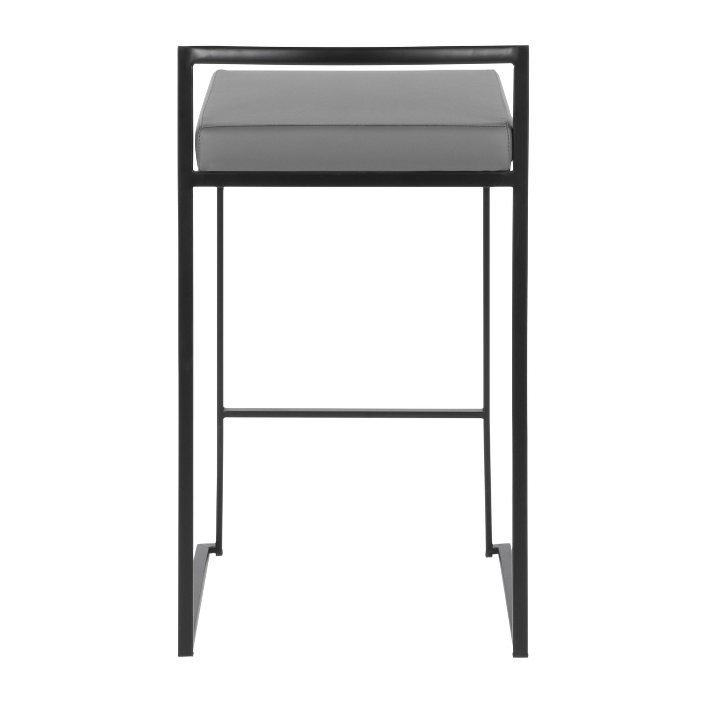Fuji Contemporary Stackable Counter Stool in Black with Grey Faux Leather Cushion by LumiSource - Set of 2