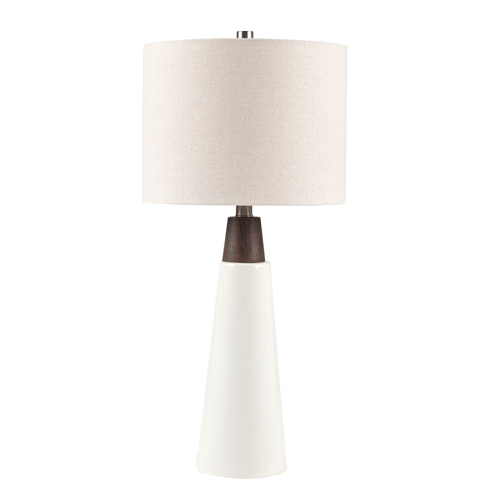 Triangular Ceramic and Wood Table Lamp