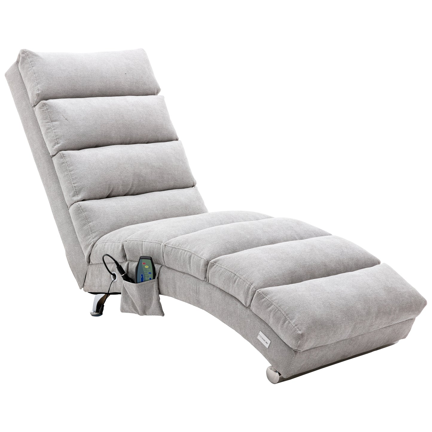 COOLMORE Linen Massage Chaise Lounge Indoor with Remote Control,Ergonomic Electric Massage Long Lounger with 5 Modes for Office, Living Room,Bedroom (Light Grey)