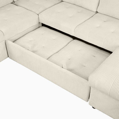 107.5" U-shaped Sofa Sectional Sofa Pull-out Sofa bed with a Storage Chaise Lounge, Charging Devices for Living Room, Beige