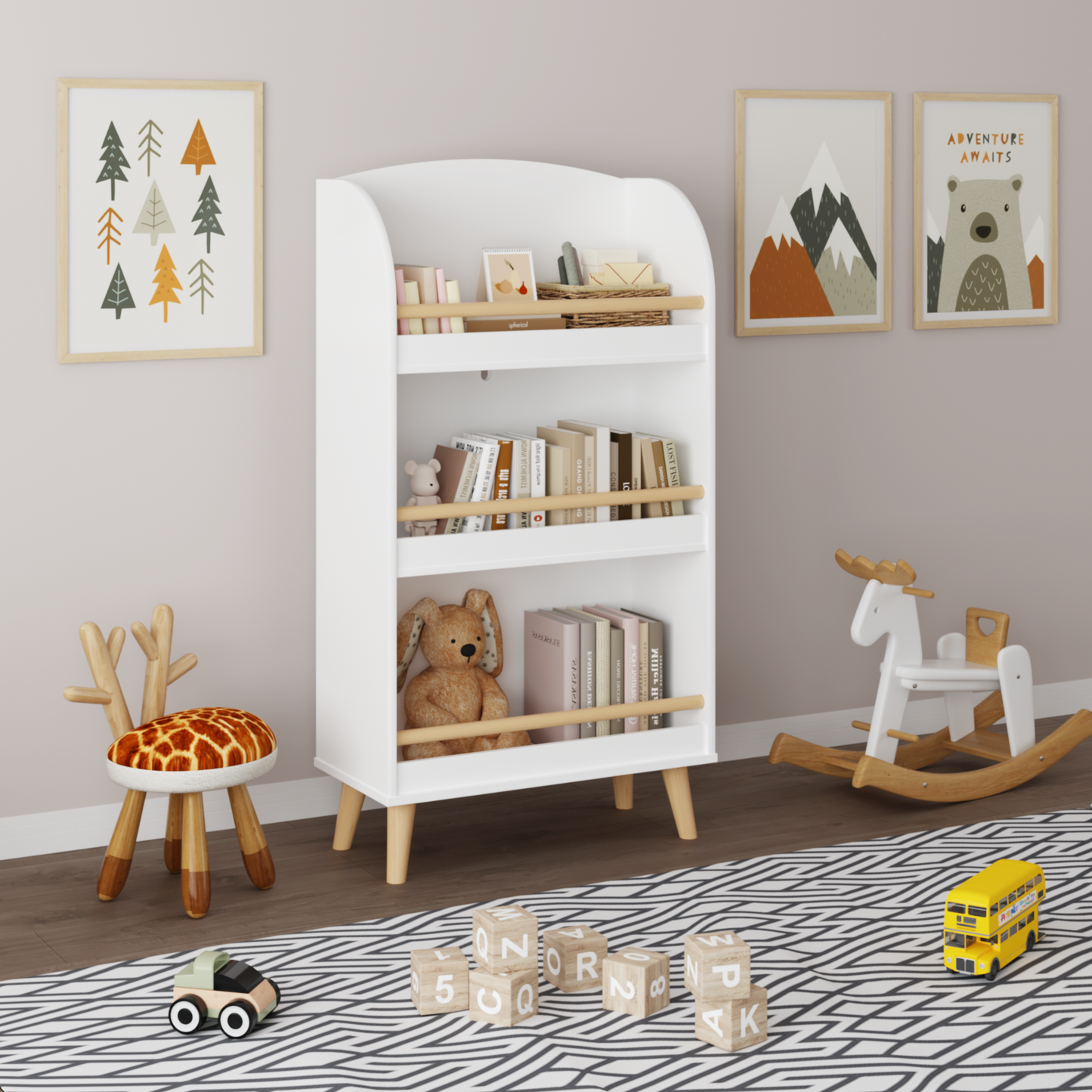 Kids Bookshelf, 3-Tier Bookcase, Book Organizer, toy Storage Cabinet Organizer, White