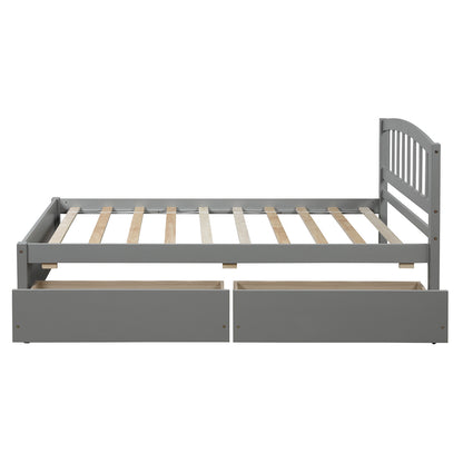 Twin Platform Storage Bed Wood Bed Frame with Two Drawers and Headboard, Gray