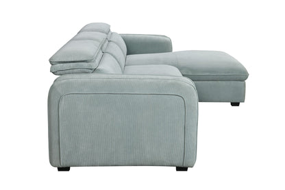 Zavala Light Green Chenille Sectional Sofa with Sleeper & Storage