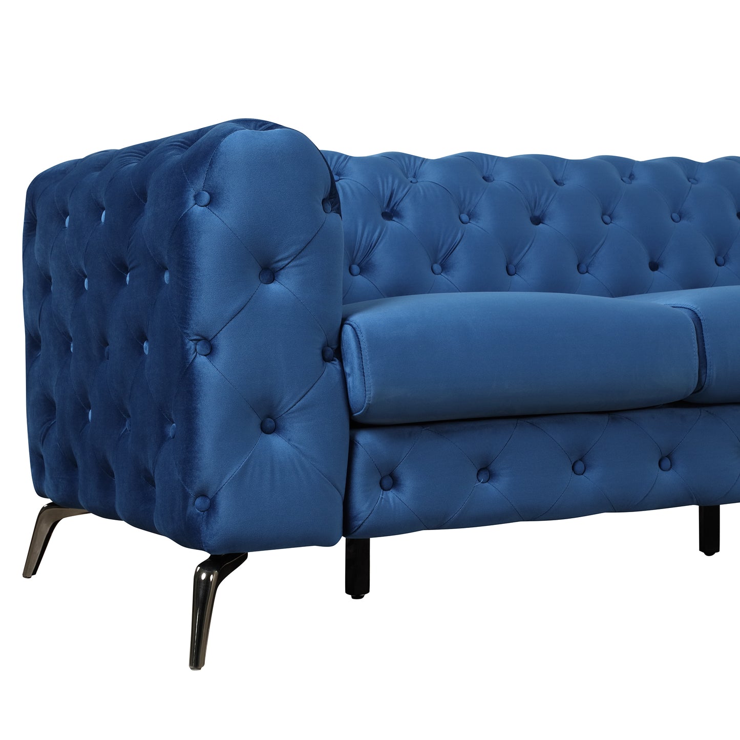 85.5" Velvet Upholstered Sofa with Sturdy Metal Legs,Modern Sofa Couch with Button Tufted Back, 3 Seater Sofa Couch for Living Room,Apartment,Home Office,Blue