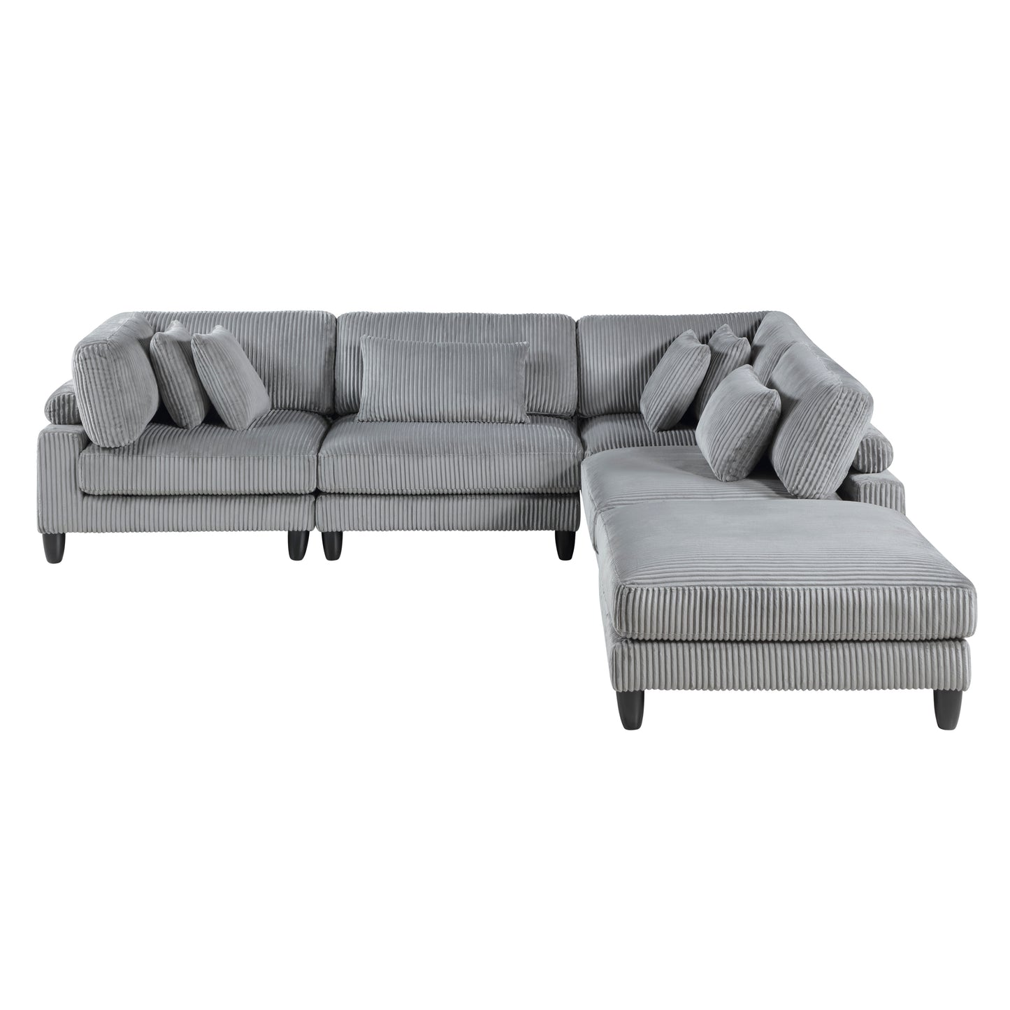 5pc Modular Sectional Set Gray Corduroy Upholstery 2x Armless Chairs 2x Corner Seats 1x Ottoman Pillows Living Room Furniture