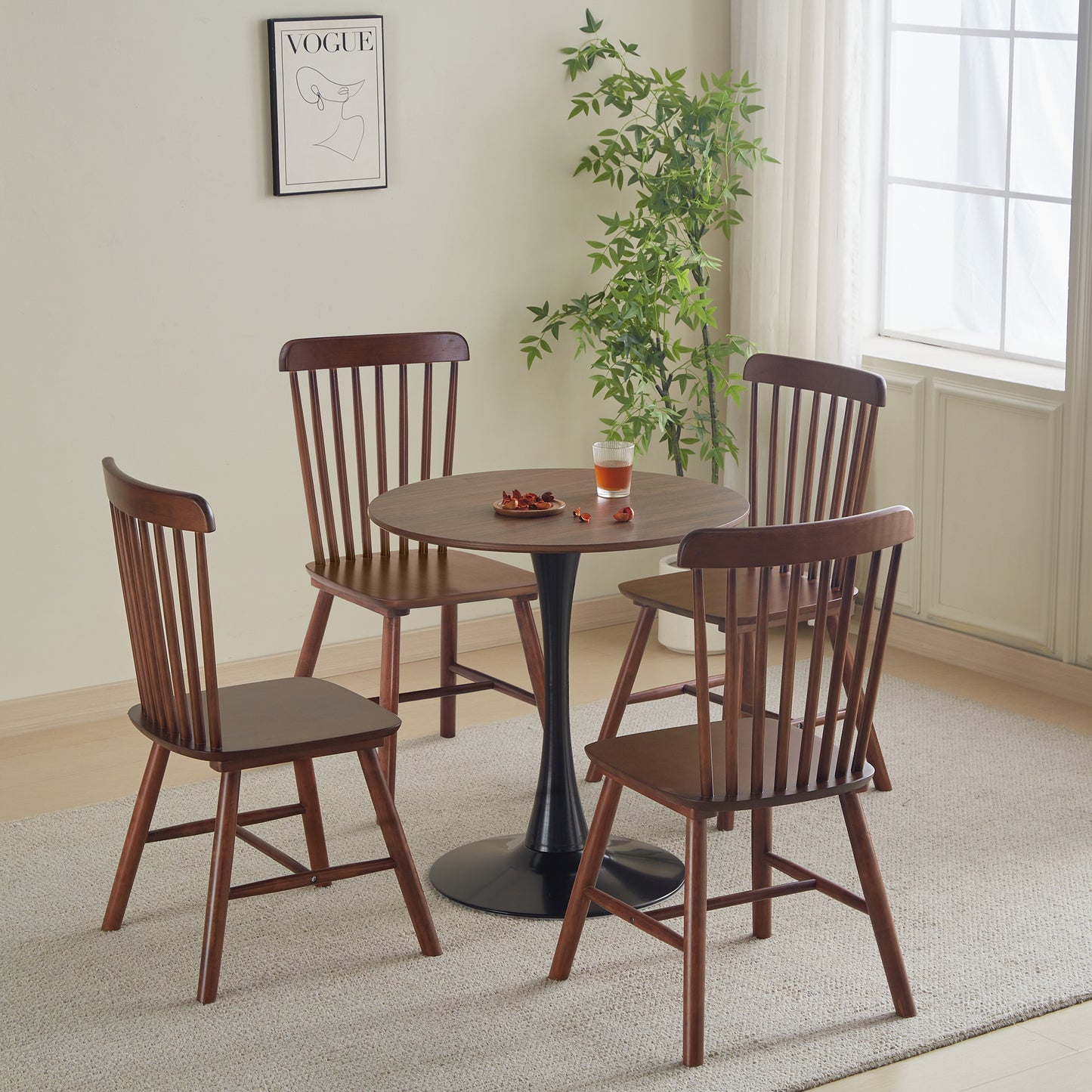 31.5 "round dining table for 2-4 people with walnut top, mid-century walnut tulip kitchen table, pedestal table for small home office living room