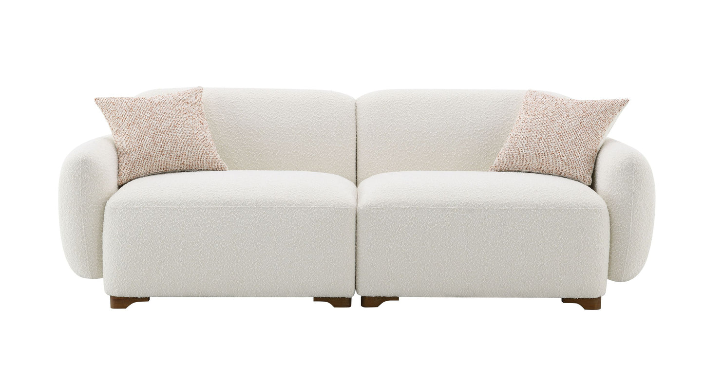 Darius Beige Boucle Sofa with 2 Toss Pillows