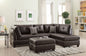 3-pcs Sectional Sofa Espresso Bonded Leather Cushion Sofa Chaise Ottoman Reversible Couch Pillows