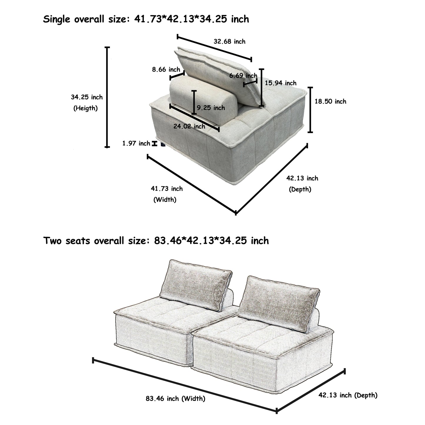 Oversized 4-Module Square Sofa - Comfortable and Movable Modular Design for Ultimate Flexibility  beige color chenille sofa 4pieces