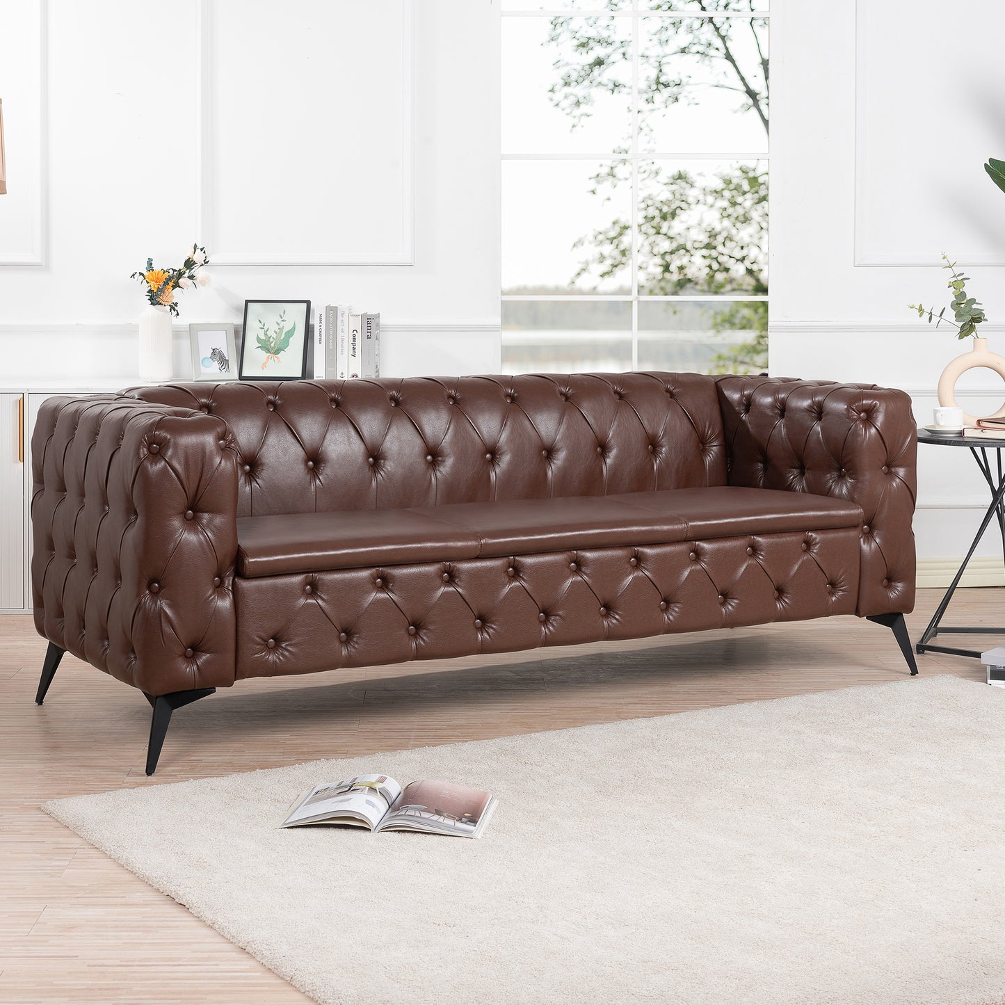 84.06Inch Width Traditional  Square Arm removable cushion 3 seater Sofa