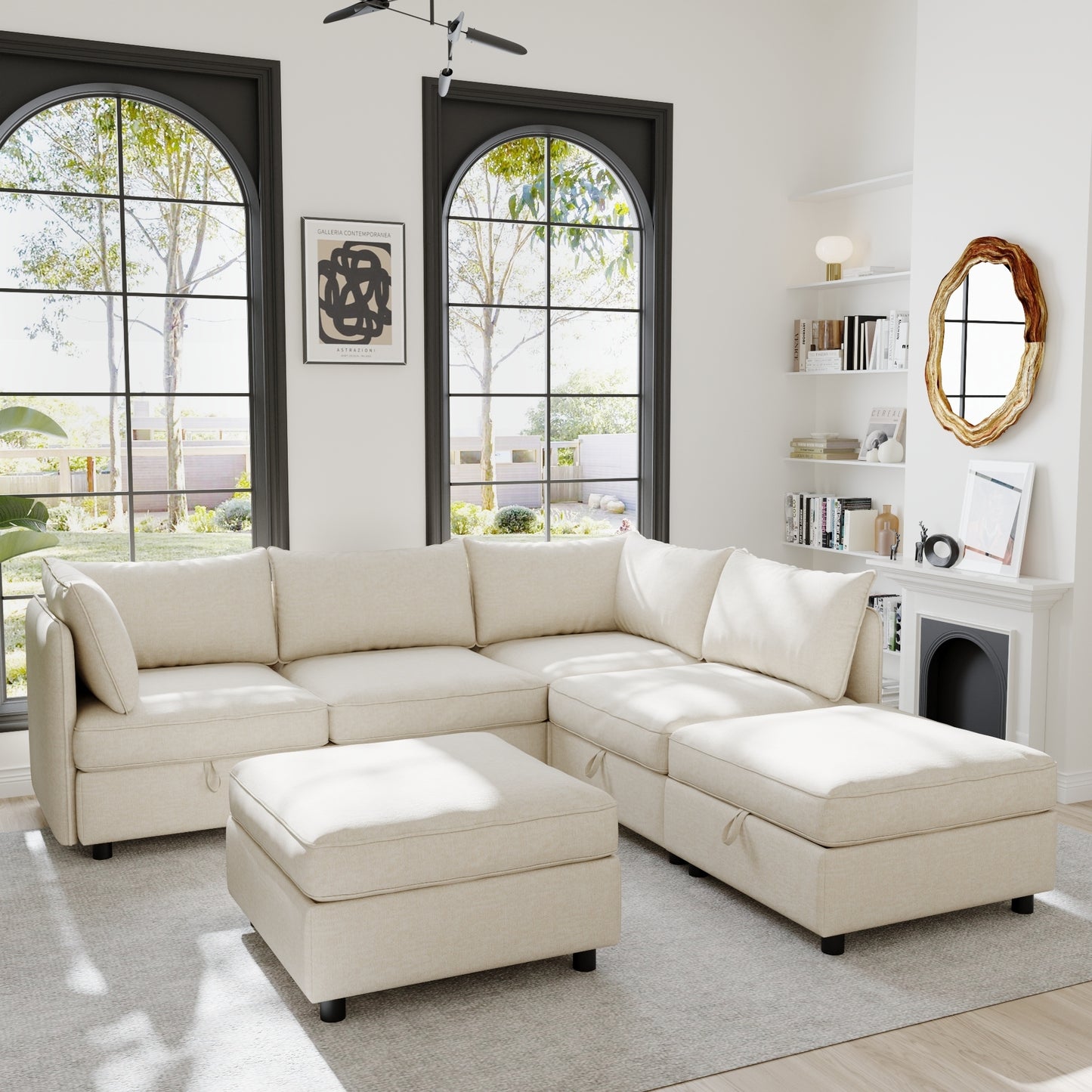 Modular Sectional Sofa, Convertible Sofa Seat With Storage, Sleeper Sectional Sofa Set, Fabric Flexible Modular Combinations for Living Room