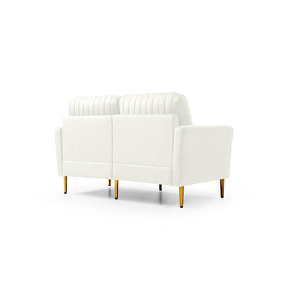 Cream White 2 Seater Loveseat Sofa Couch w/Pillows and Metal Legs, Upholstered Modern Love Seats Furniture for Bedroom, Office, Small Space, Apartment