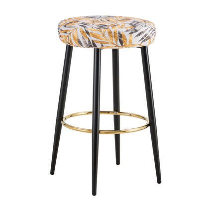 Counter Height Bar Stools Set of 2, PU Kitchen Stools Upholstered Dining Chair Stools 24 Inches Height with Golden Footrest for Kitchen Island Coffee Shop Bar Home Balcony golden  leaves velvet