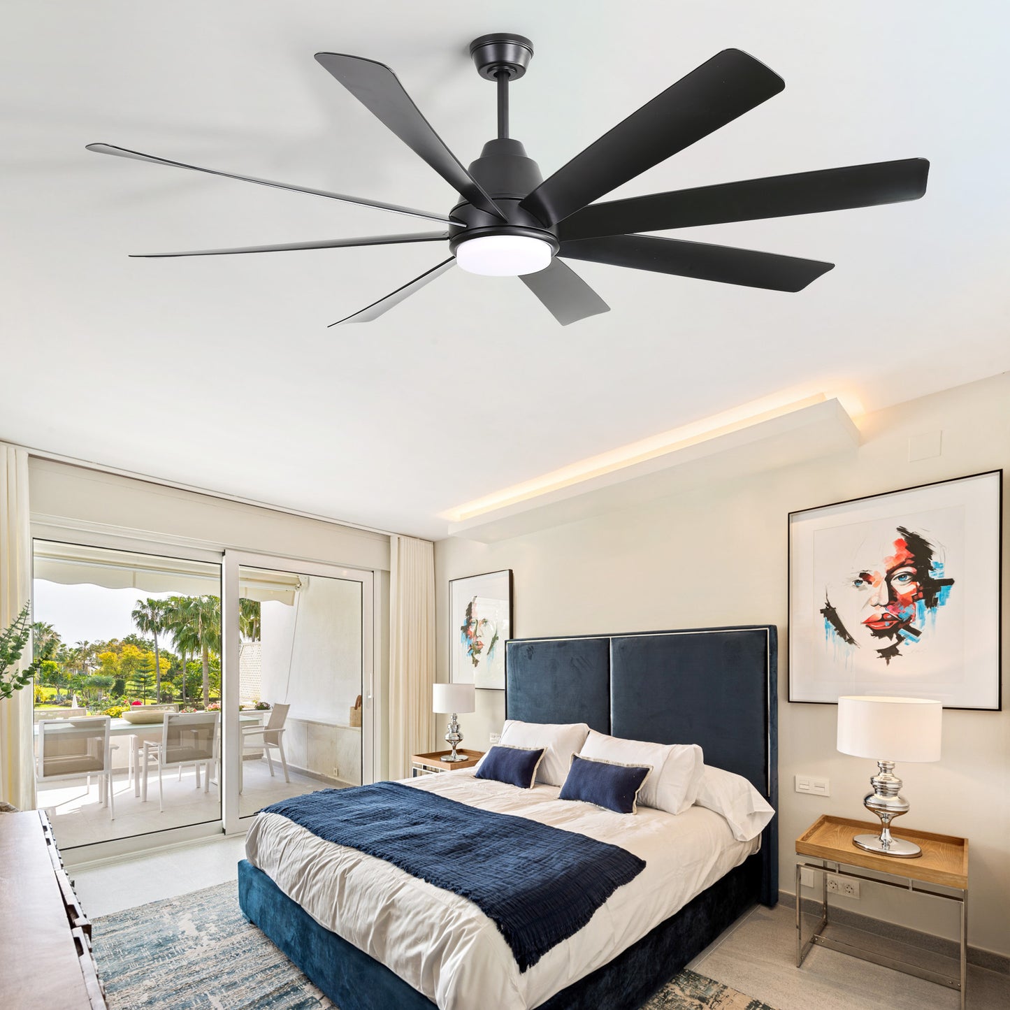 72 Inch Large Ceiling Fans with Lights and Remote Control 6 Wind Speed DC Motor Black for Living Room