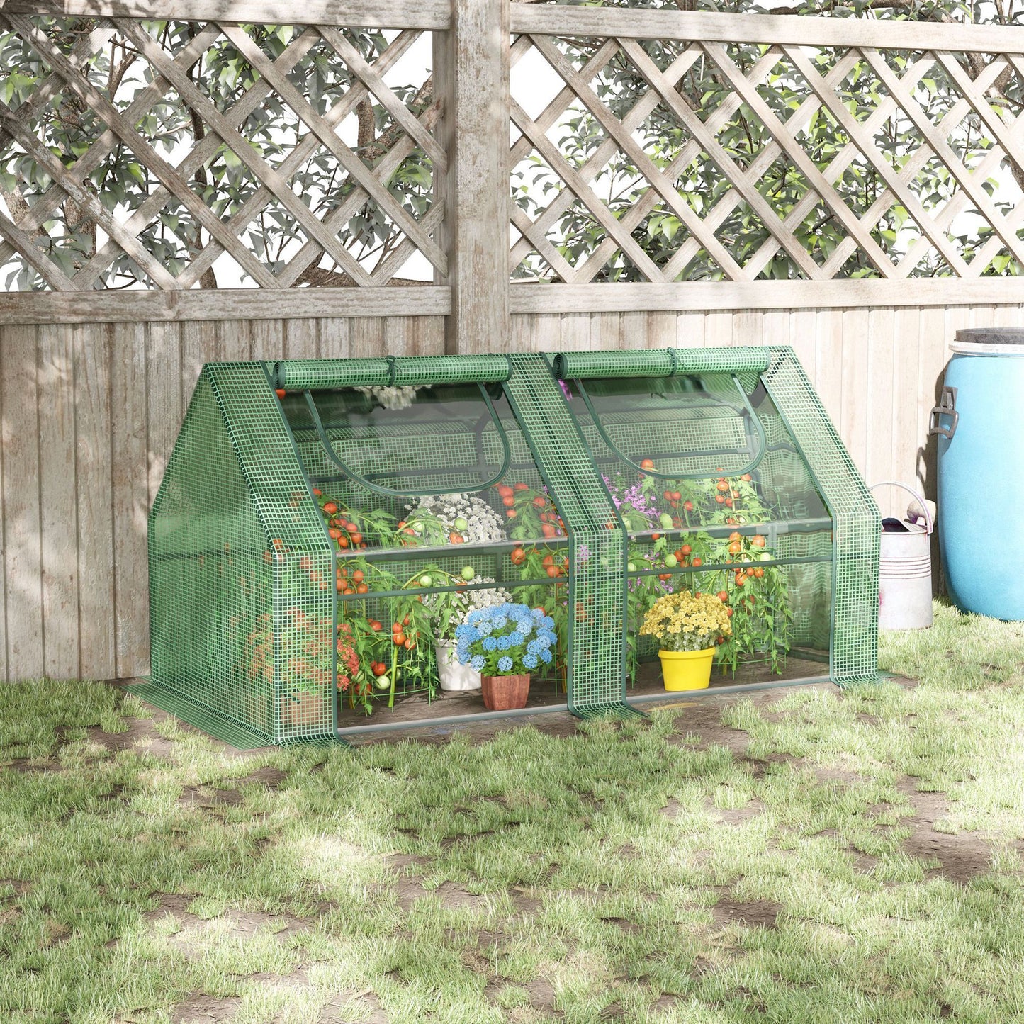 Outsunny 6' x 3' x 3' Portable Greenhouse, Garden Green House with 2 PE/Plastic Covers, Steel Frame and 2 Roll Up Windows, Green